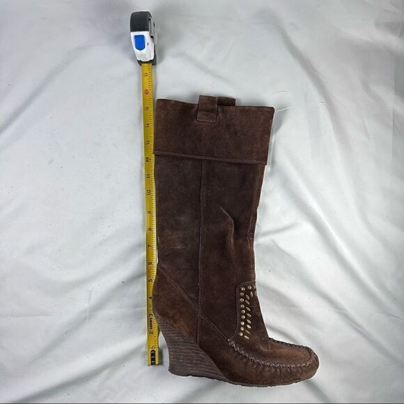 Sam Edelman Alabama Suede Brown Studded Knee High Wedge Boots 7.5 - Picture 10 of 10